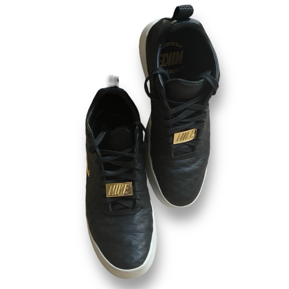 NIKE TIEMPO PREMIER 17 Black White Gold SWOOSH & EMBLEM Sneakers Men’s Size 9.5 - Picture 4 of 12